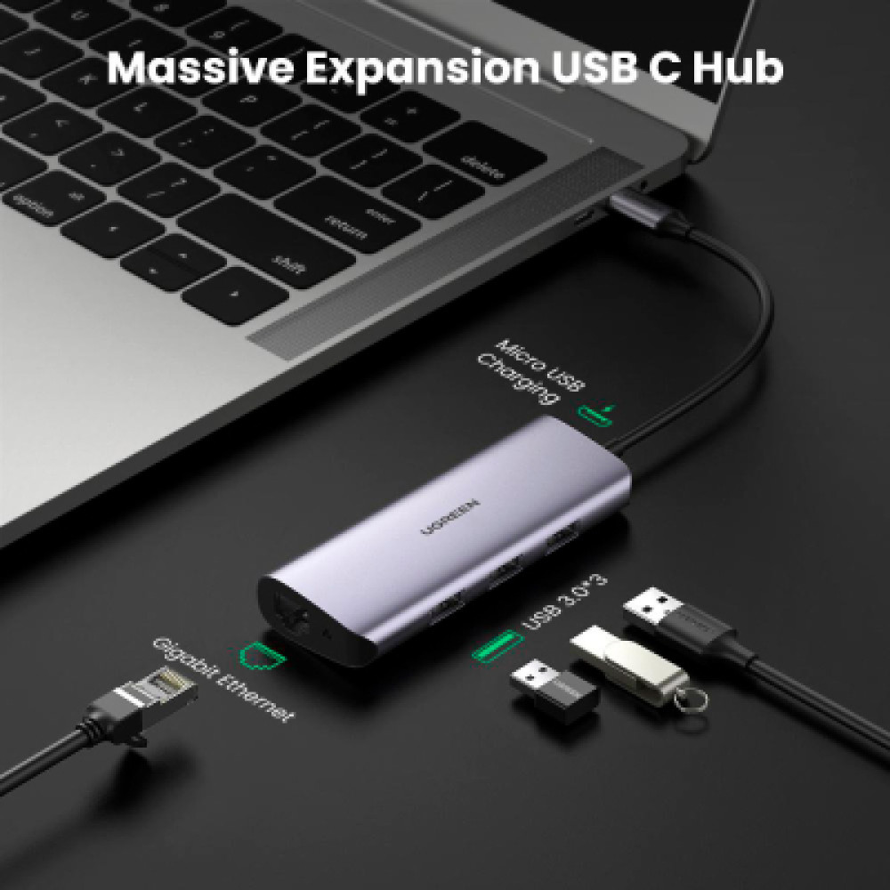 Концентратор Ugreen Type-C to 3хUSB 3.0 + RJ45 1000M Ethernet (60718)