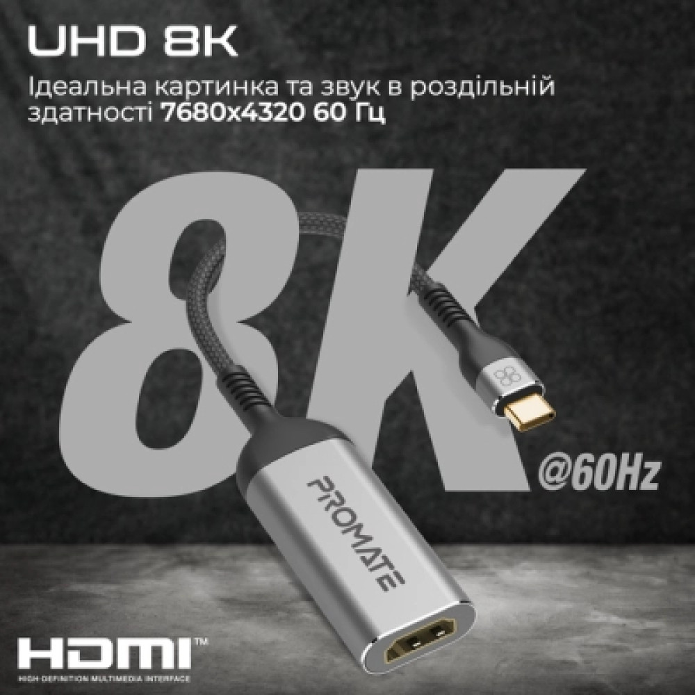Адаптер USB-C to HDMI medialink-8k.grey Promate (medialink-8k.grey)