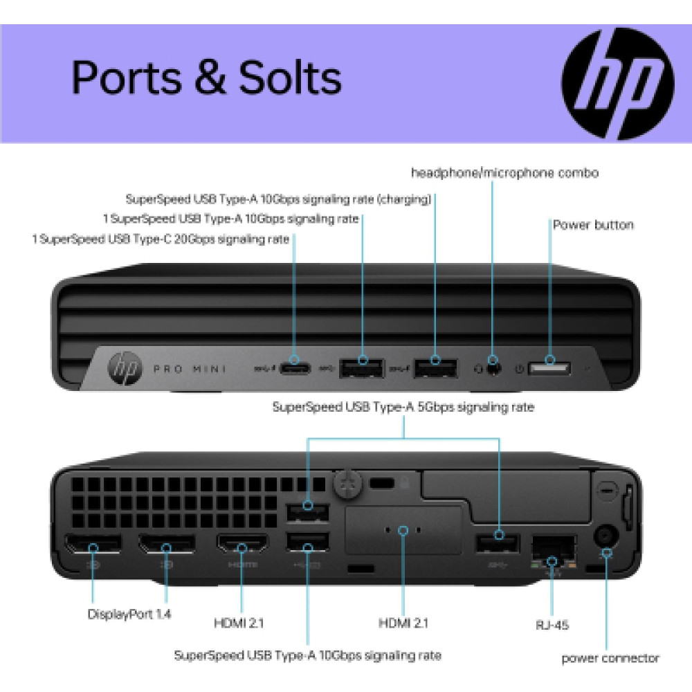 Комп'ютер HP Pro 400 G9 Mini / i3-13100T, 8, 512, WiFi, кл+м, Win11P (884V0EA)