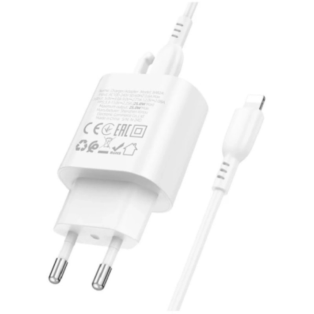 Зарядний пристрій BOROFONE BA82A Platinum USB-C PD25W + cable USB-C to Lightning White (6941991112263)