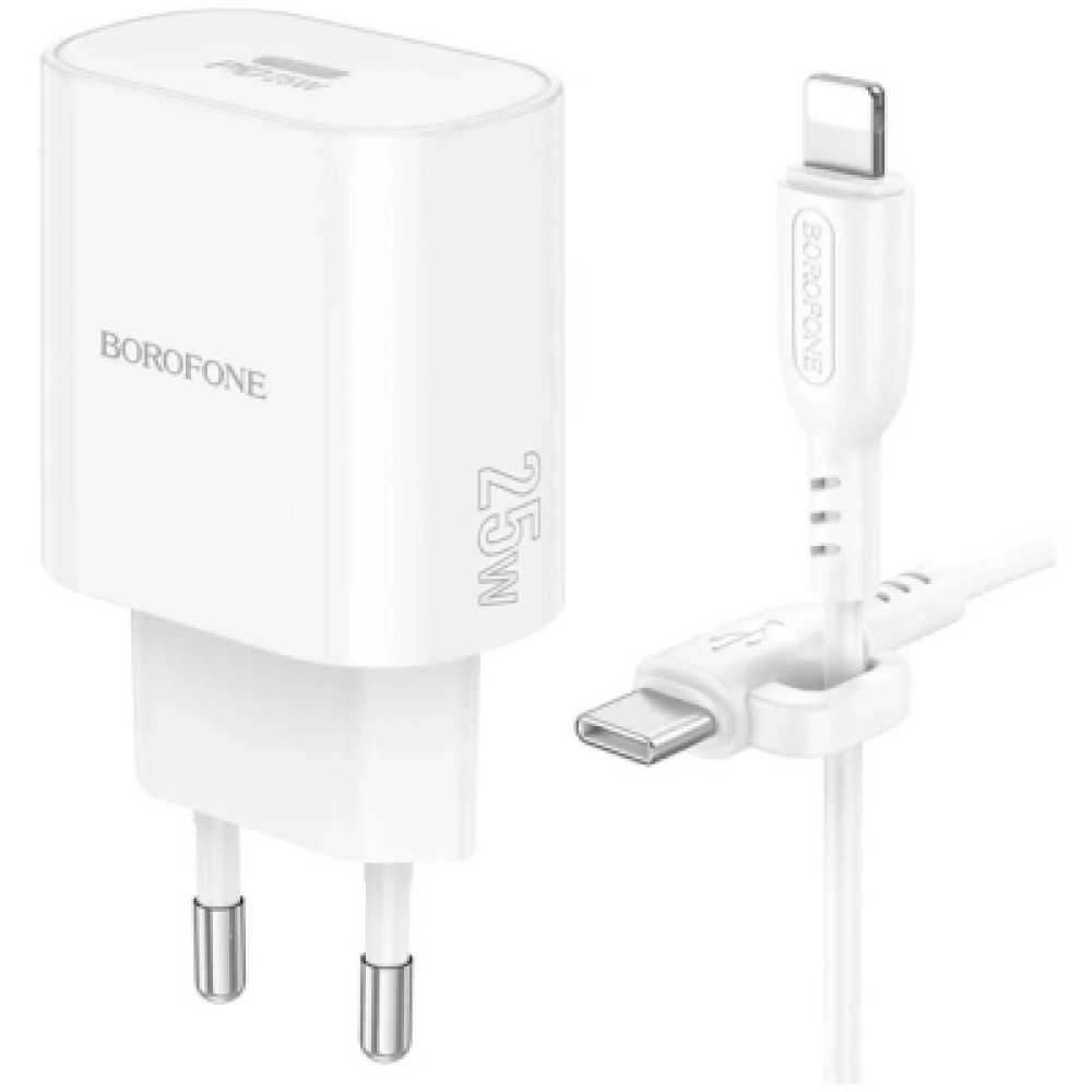 Зарядний пристрій BOROFONE BA82A Platinum USB-C PD25W + cable USB-C to Lightning White (6941991112263)