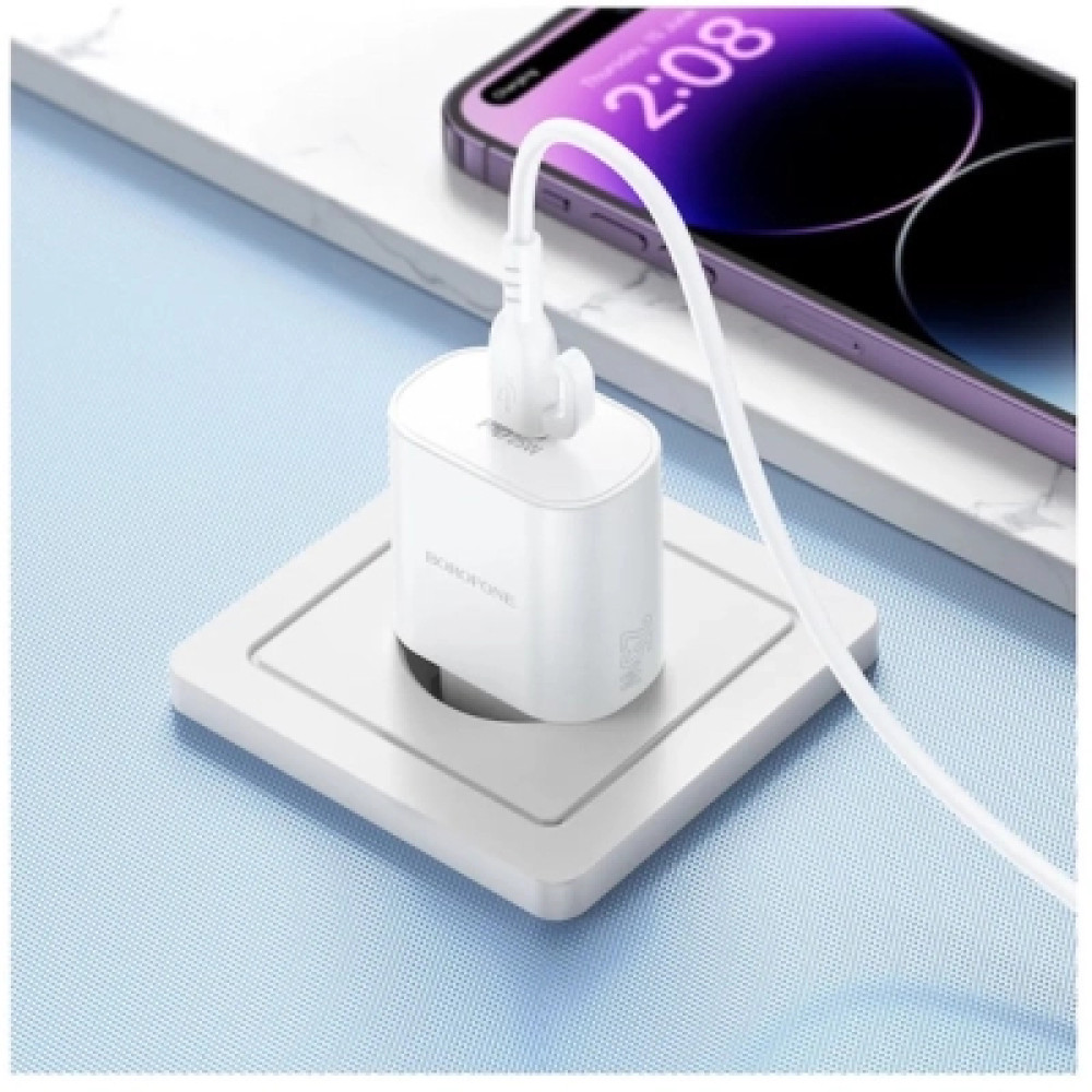 Зарядний пристрій BOROFONE BA82A Platinum USB-C PD25W + cable USB-C to Lightning White (6941991112263)