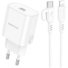Зарядний пристрій BOROFONE BA82A Platinum USB-C PD25W + cable USB-C to Lightning White (6941991112263)