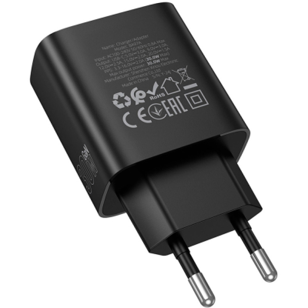 Зарядний пристрій BOROFONE BA97A Ilustre USB-C PD30W digital display Black (6941991120480)