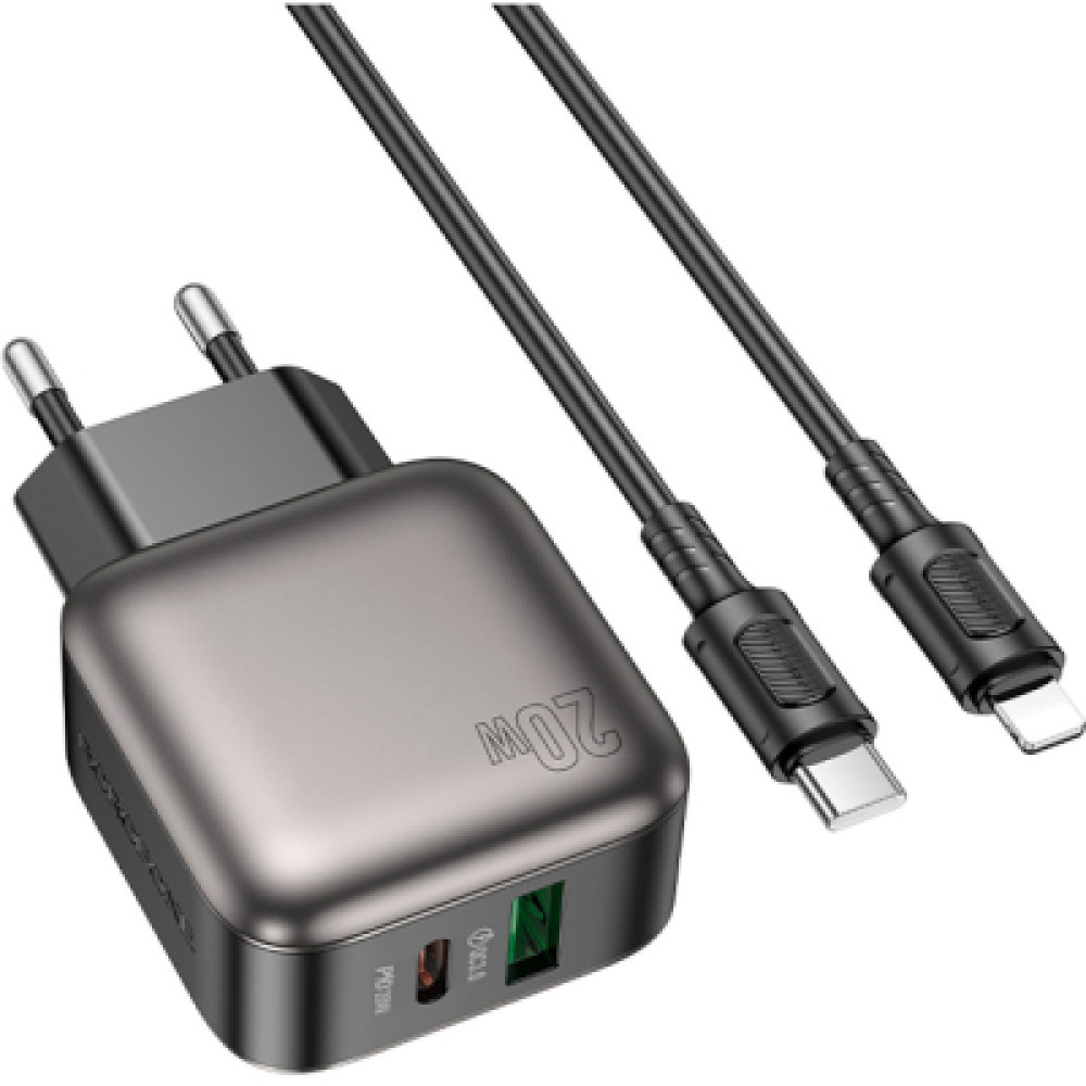 Зарядний пристрій BOROFONE BAS54A Absolute 1xUSB-C PD20W + 1xUSB QC3.0 + cable USB-C to Lightning Black (6941991116216)
