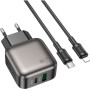 Зарядний пристрій BOROFONE BAS54A Absolute 1xUSB-C PD20W + 1xUSB QC3.0 + cable USB-C to Lightning Black (6941991116216)