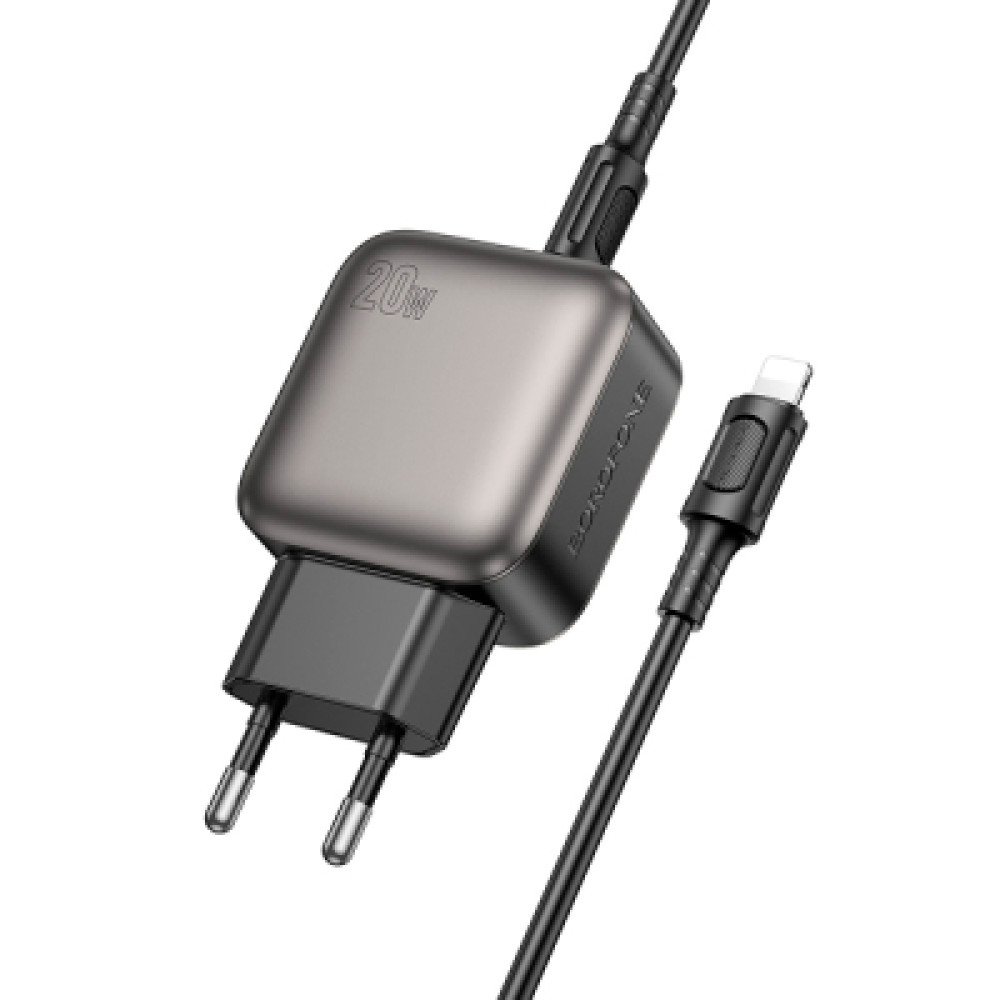 Зарядний пристрій BOROFONE BAS54A Absolute 1xUSB-C PD20W + 1xUSB QC3.0 + cable USB-C to Lightning Black (6941991116216)