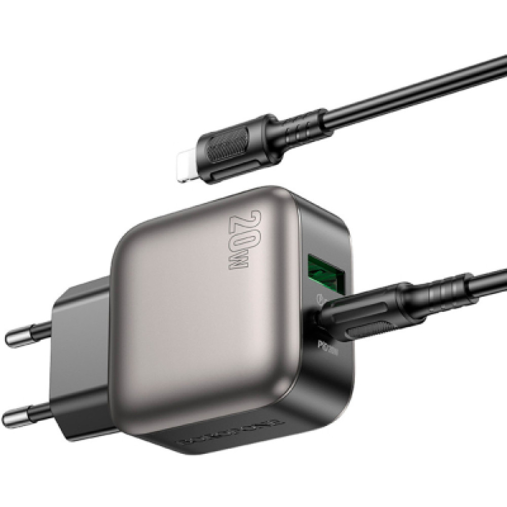 Зарядний пристрій BOROFONE BAS54A Absolute 1xUSB-C PD20W + 1xUSB QC3.0 + cable USB-C to Lightning Black (6941991116216)