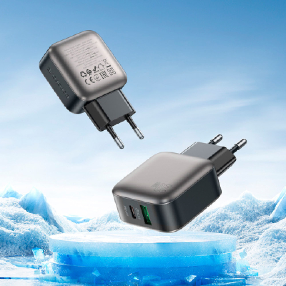Зарядний пристрій BOROFONE BAS54A Absolute 1xUSB-C PD20W + 1xUSB QC3.0 + cable USB-C to Lightning Black (6941991116216)