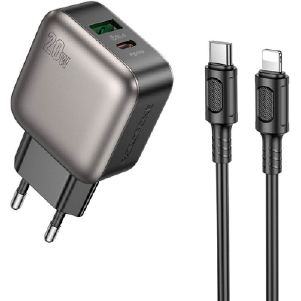 Зарядний пристрій BOROFONE BAS54A Absolute 1xUSB-C PD20W + 1xUSB QC3.0 + cable USB-C to Lightning Black (6941991116216)