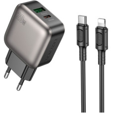 Зарядний пристрій BOROFONE BAS54A Absolute 1xUSB-C PD20W + 1xUSB QC3.0 + cable USB-C to Lightning Black (6941991116216)