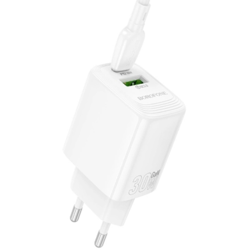 Зарядний пристрій BOROFONE BN29 Fuente 1xUSB-C PD30W + 1xUSB QC3.0 White (6941991120329)