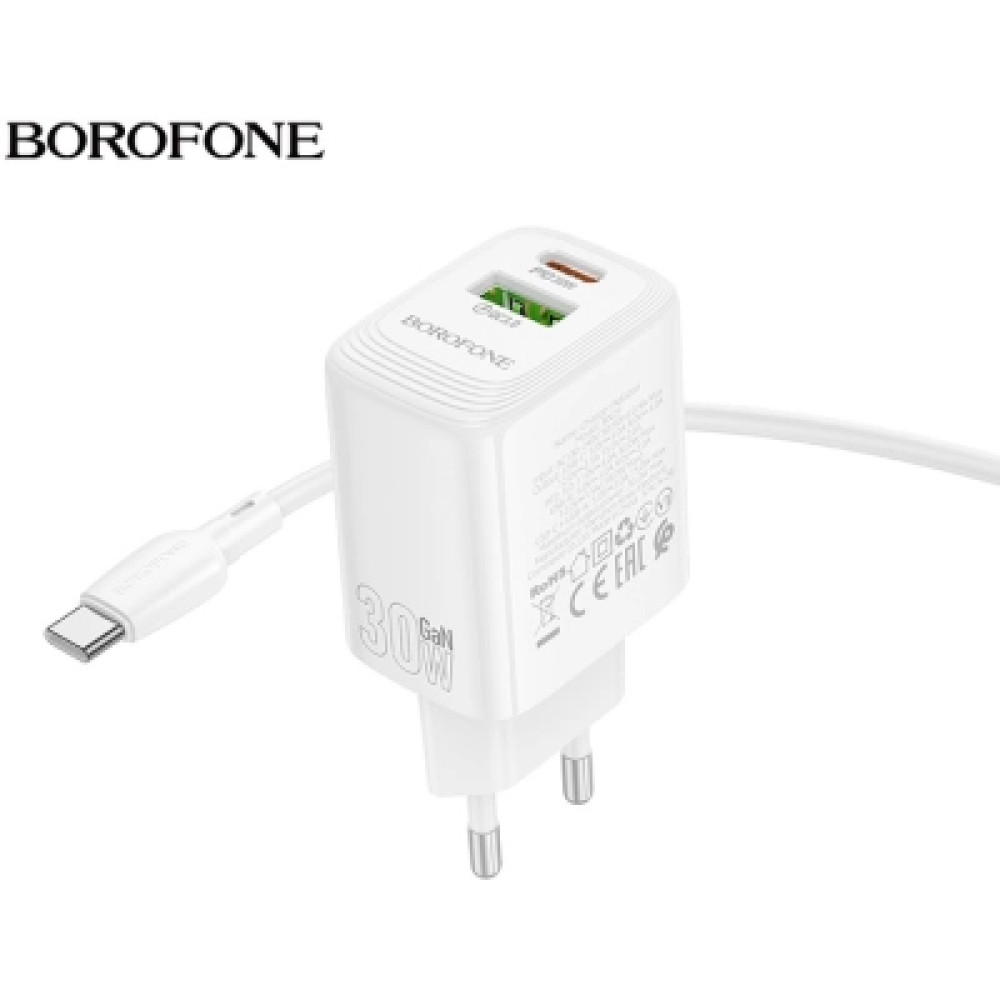 Зарядний пристрій BOROFONE BN29 Fuente 1xUSB-C PD30W + 1xUSB QC3.0 White (6941991120329)