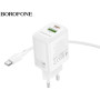 Зарядний пристрій BOROFONE BN29 Fuente 1xUSB-C PD30W + 1xUSB QC3.0 White (6941991120329)