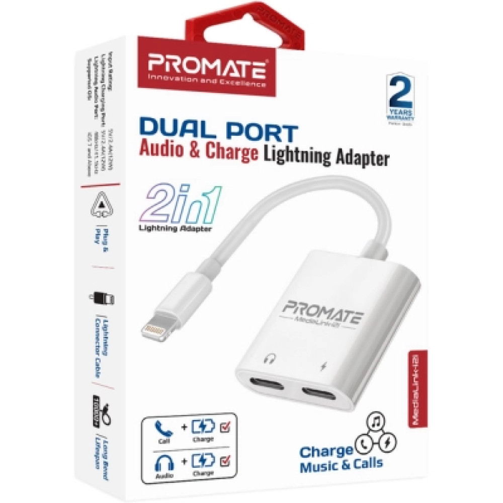 Адаптер Lightning to Lightning 12W + Lightning audio Promate (medialink-i2i)
