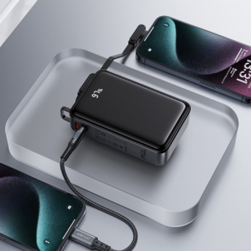 Батарея універсальна Acefast 20000mAh 67W PD/3.0, 20В/3.35A Type-C, USB-A, with cable, Li-ion M4 Black (6974316282723)