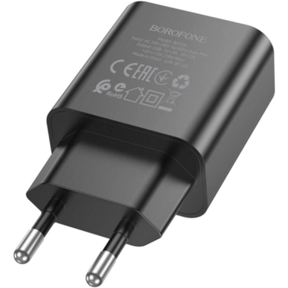 Зарядний пристрій BOROFONE BA72A USB QC3.0 black (6974443388541)