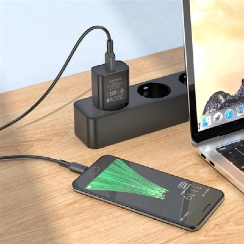 Зарядний пристрій BOROFONE BA72A USB QC3.0 black (6974443388541)