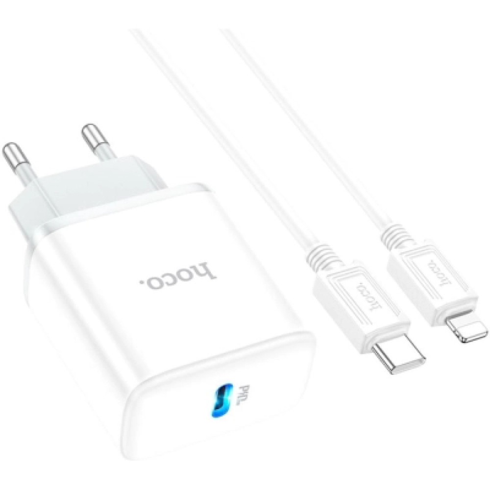 Зарядний пристрій HOCO C104A USB-C PD20W + cable USB-C to Lightning white (6931474782908)