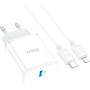 Зарядний пристрій HOCO C104A USB-C PD20W + cable USB-C to Lightning white (6931474782908)