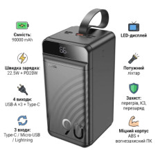 Батарея універсальна HOCO 90000mAh Element PD/20W, QC/FCP/SCP/AFC/22.5W, LCD, LED Lamp Black (J123D / 714778)