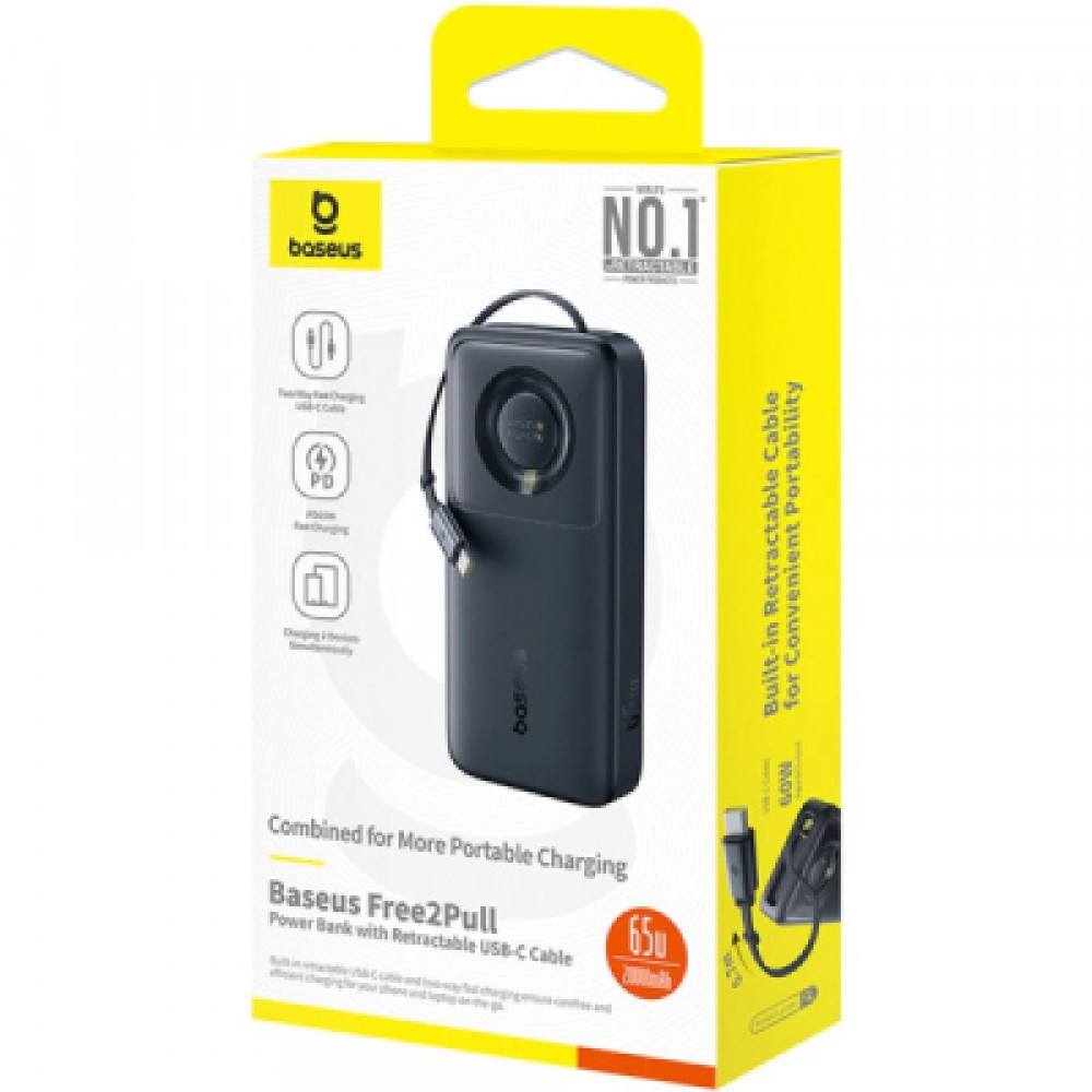 Батарея універсальна Baseus 20000mAh Free2Pull 65W PD, built-in USB-C cable, Black (P10073700123-00)
