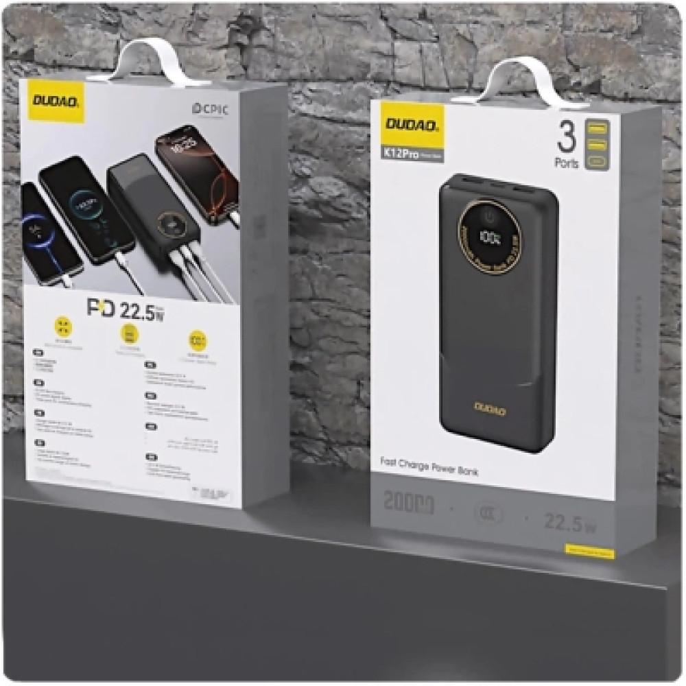 Батарея універсальна Dudao K12Pro 20000mAh PD/22.5W, USB-A, USB-C, Black (6976625333899)