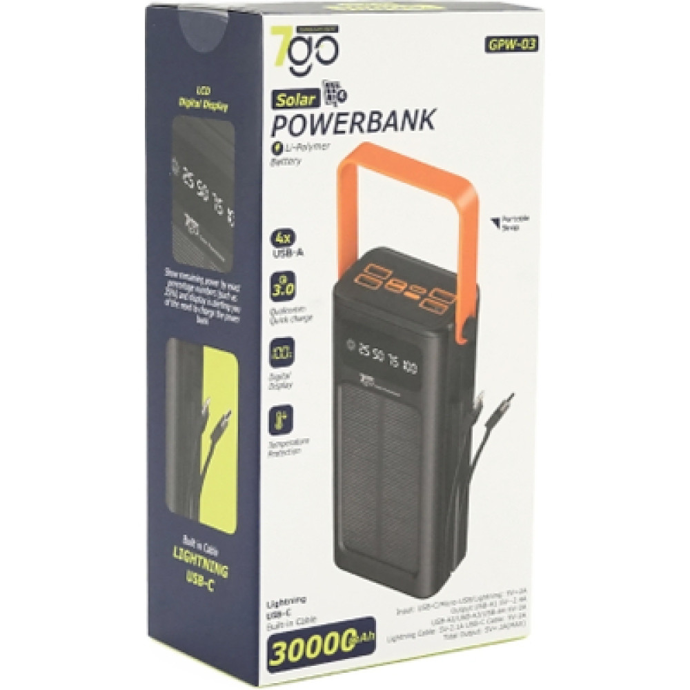 Батарея універсальна 7GO 30000mAh QC/3.0 Solar Black (GPW-03 / 44991)