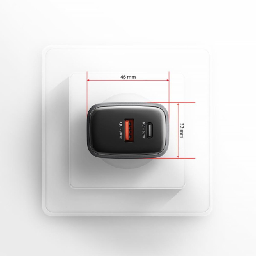 Зарядний пристрій AXAGON 1xUSB-C PD67W + 1xUSB QC4+ PPS gray (ACU-PQ67)