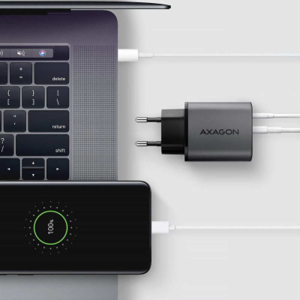 Зарядний пристрій AXAGON 1xUSB-C PD67W + 1xUSB QC4+ PPS gray (ACU-PQ67)