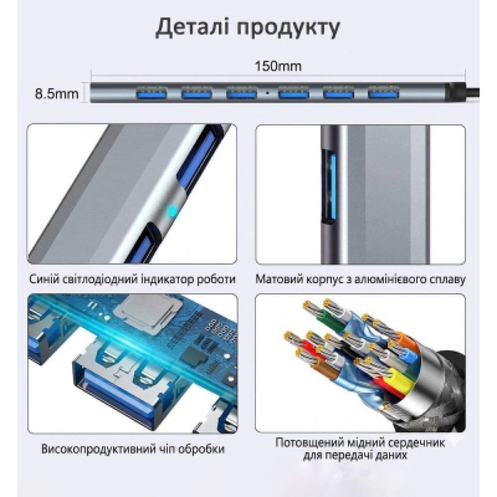 Концентратор Dynamode USB-C + UAB-A to 1xUSB 3.0 + 6xUSB 2.0 gray (DM-UH-701AC)