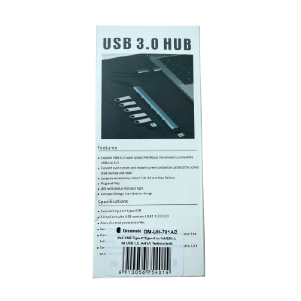 Концентратор Dynamode USB-C + UAB-A to 1xUSB 3.0 + 6xUSB 2.0 gray (DM-UH-701AC)