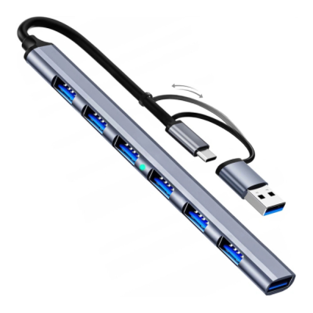 Концентратор Dynamode USB-C + UAB-A to 1xUSB 3.0 + 6xUSB 2.0 gray (DM-UH-701AC)