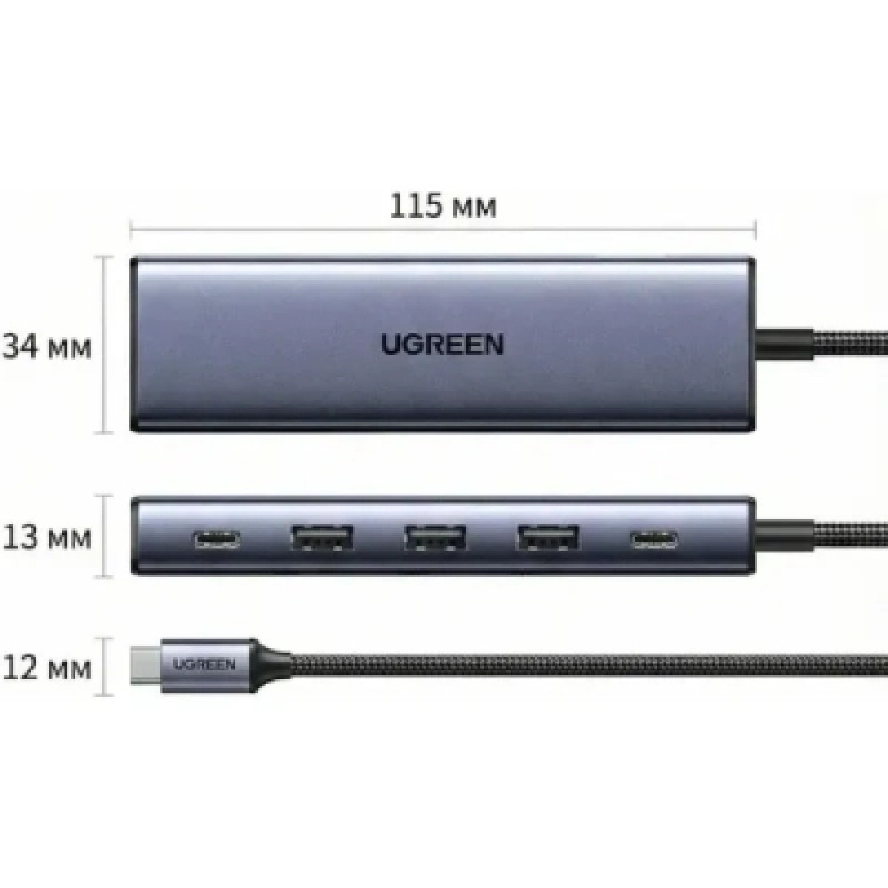 Концентратор Ugreen USB-C 5-in-1 3xUSB-A + 1xUSB-C PD100W + DisplayPort 4K60Hz black (75642)