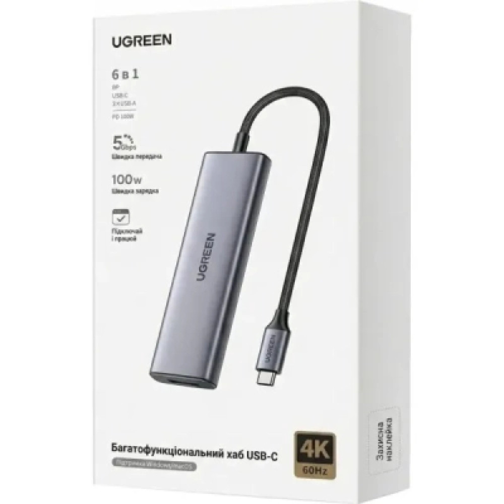 Концентратор Ugreen USB-C 5-in-1 3xUSB-A + 1xUSB-C PD100W + DisplayPort 4K60Hz black (75642)