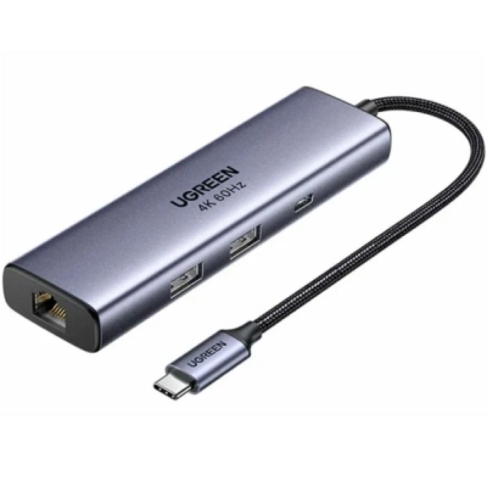 Концентратор Ugreen USB-C 6-in-1 2xUSB-A + 1xUSB-C PD100W + DisplayPort 4K60Hz + 1xRJ45 1000Mbps black (75643)