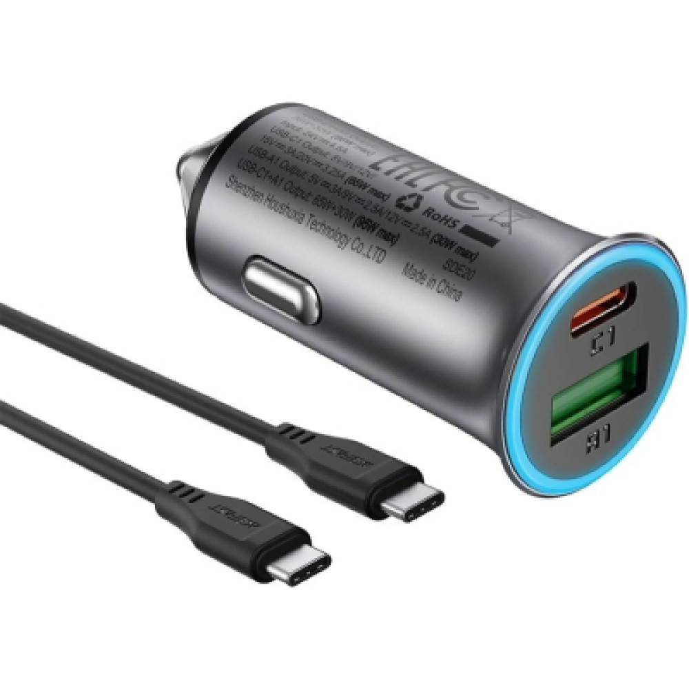 Зарядний пристрій Acefast 1xUSB-C PD95W + 1xUSB gray (6974316285304)