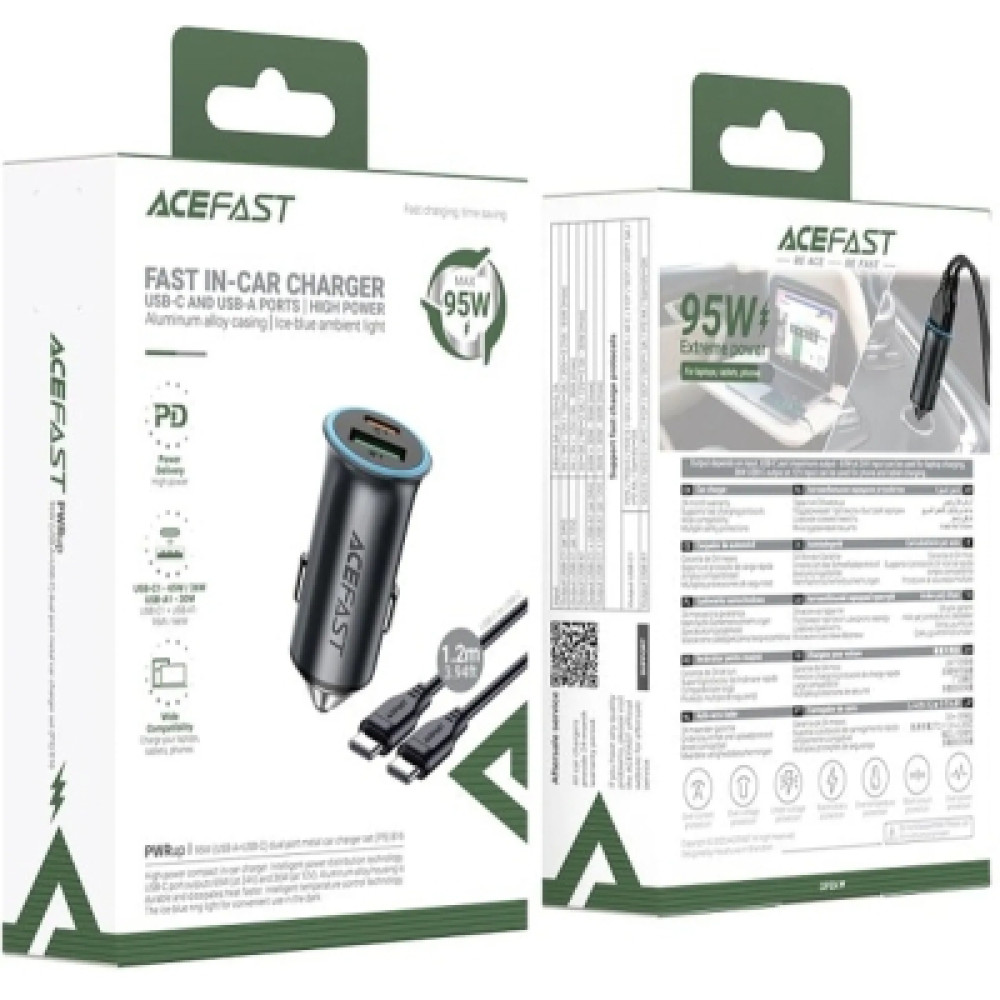 Зарядний пристрій Acefast 1xUSB-C PD95W + 1xUSB gray (6974316285304)