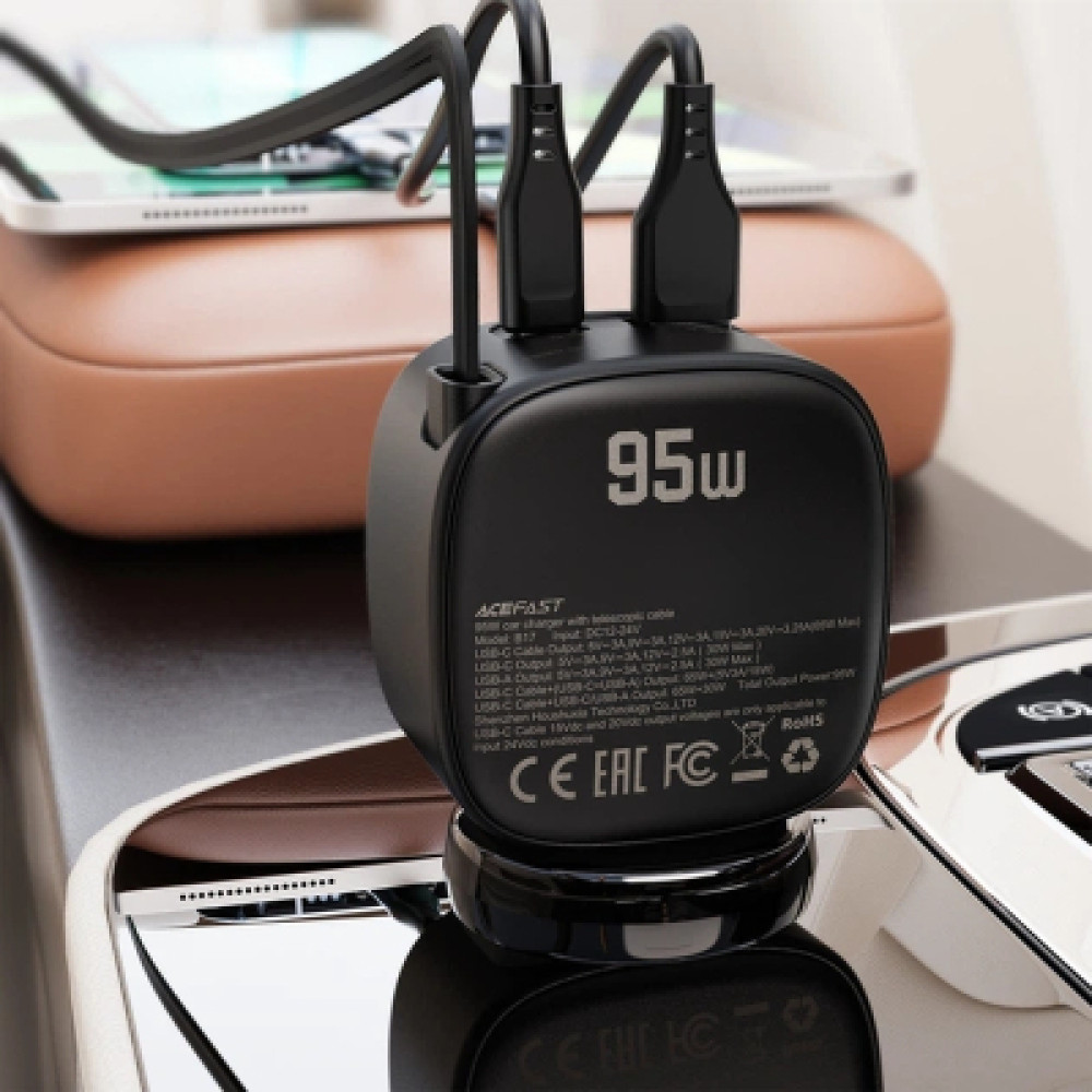 Зарядний пристрій Acefast 1xUSB-C PD95W + telescopic cable USB-C black (6974316285946)
