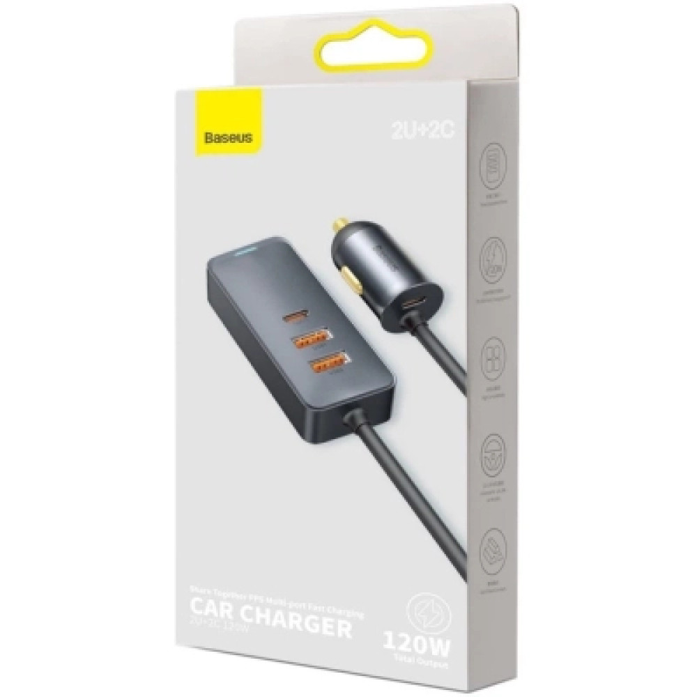 Зарядний пристрій Baseus 2xUSB-C + 2xUSB 120W + extension cord gray (CCBT-A0G)
