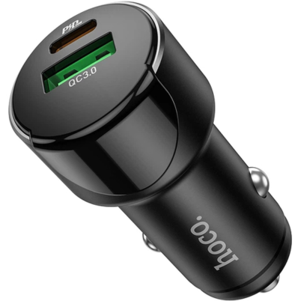 Зарядний пристрій HOCO 1xUSB-C PD20W + 1xUSB QC3.0 car adapter Z42 black (6931474742544)