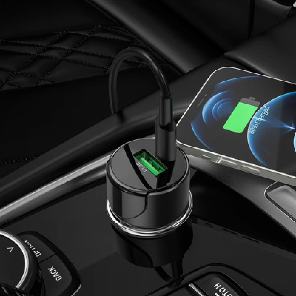 Зарядний пристрій HOCO 1xUSB-C PD20W + 1xUSB QC3.0 car adapter Z42 black (6931474742544)