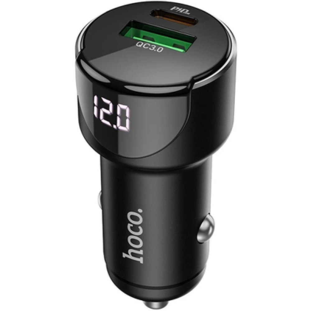 Зарядний пристрій HOCO 1xUSB-C PD20W + 1xUSB QC3.0 car adapter Z42 black (6931474742544)