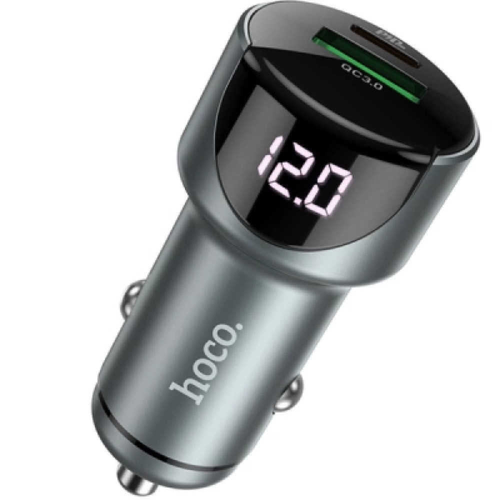 Зарядний пристрій HOCO 1xUSB-C PD20W + 1xUSB QC3.0 car adapter Z42 gray (6931474742551)