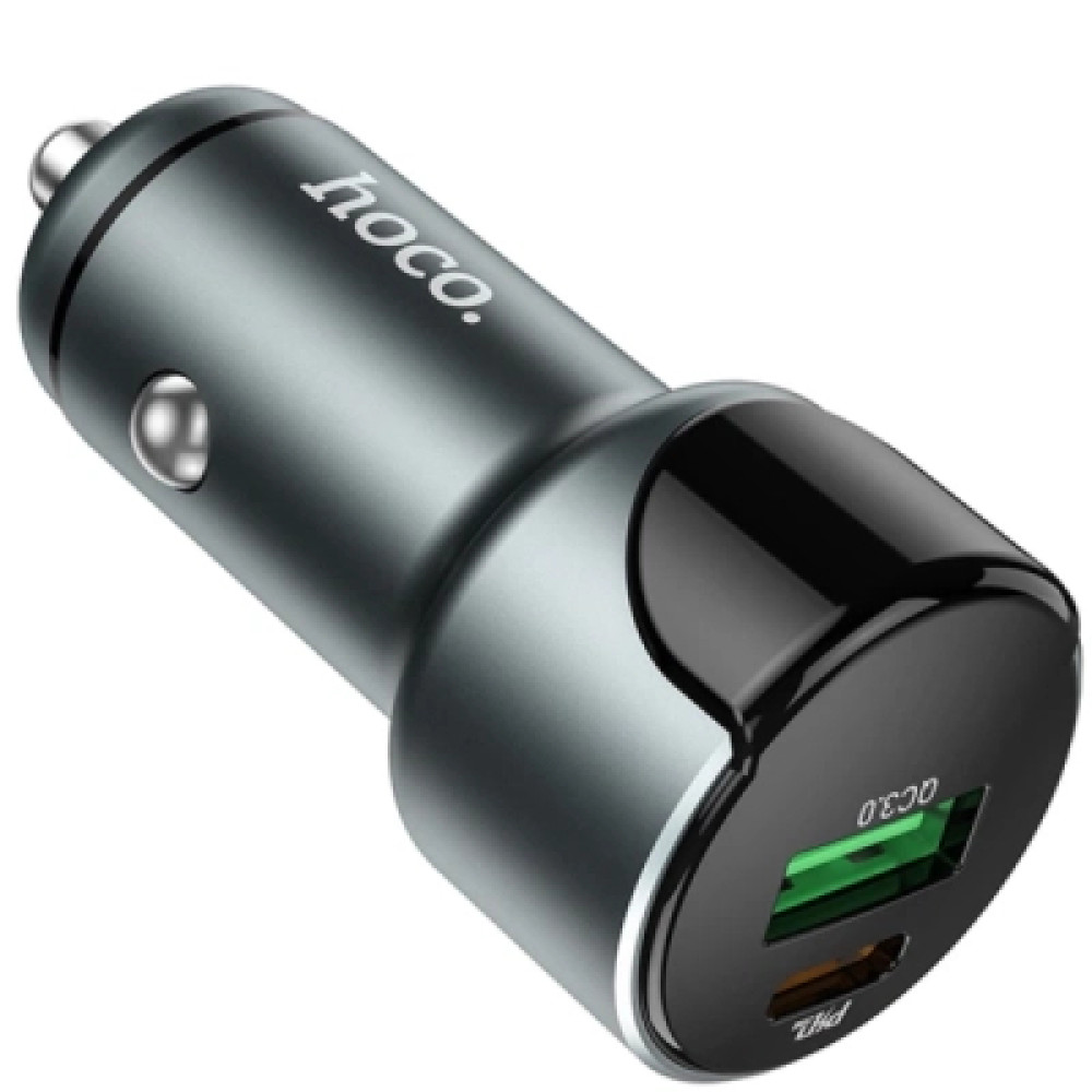 Зарядний пристрій HOCO 1xUSB-C PD20W + 1xUSB QC3.0 car adapter Z42 gray (6931474742551)