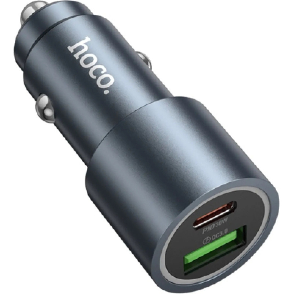 Зарядний пристрій HOCO 1xUSB-C PD30W + 1xUSB QC3.0 48W car adapter Z60 gray (6942007642095)