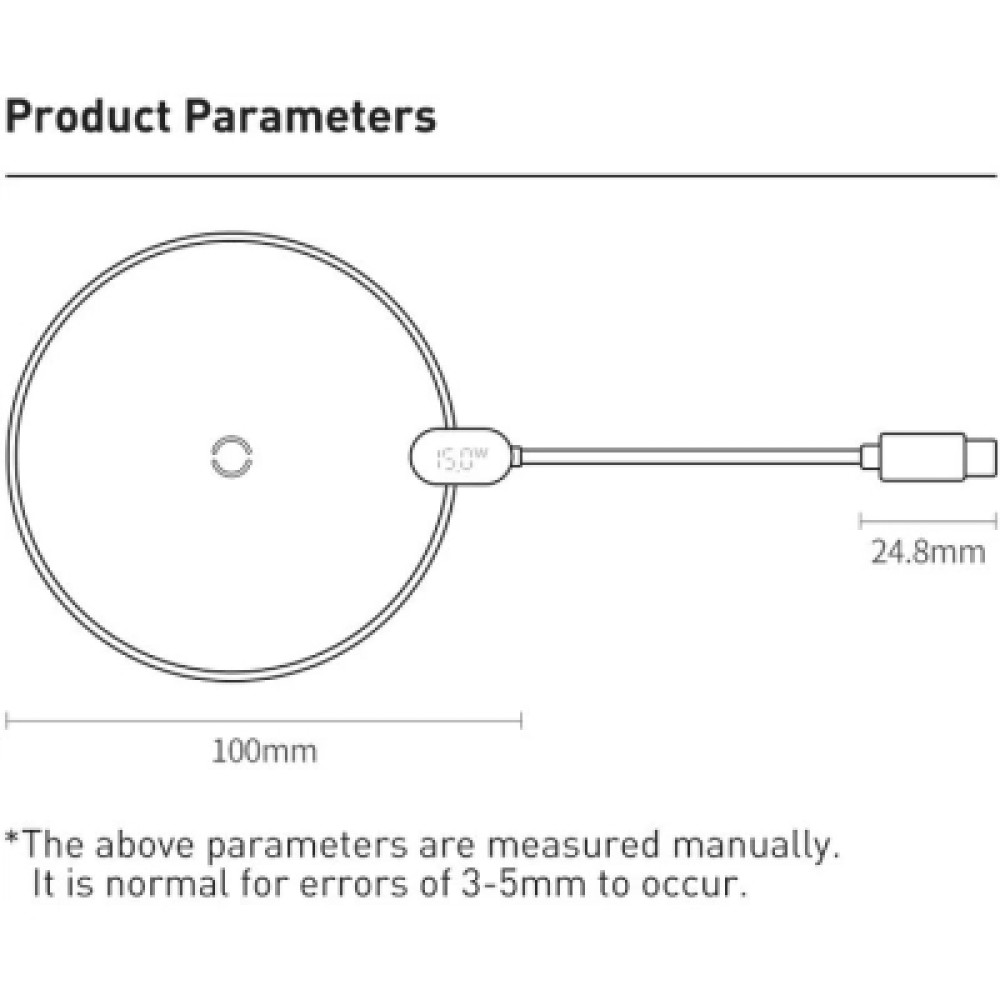 Зарядний пристрій Baseus Wireless Qi 15W + cable USB-C 1.5m (CCED000001)