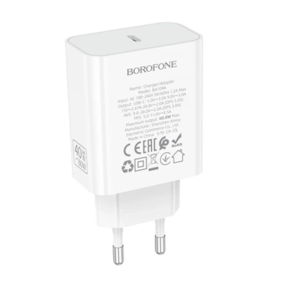 Зарядний пристрій BOROFONE BA109A USB-C PD40W white (6941991126888)