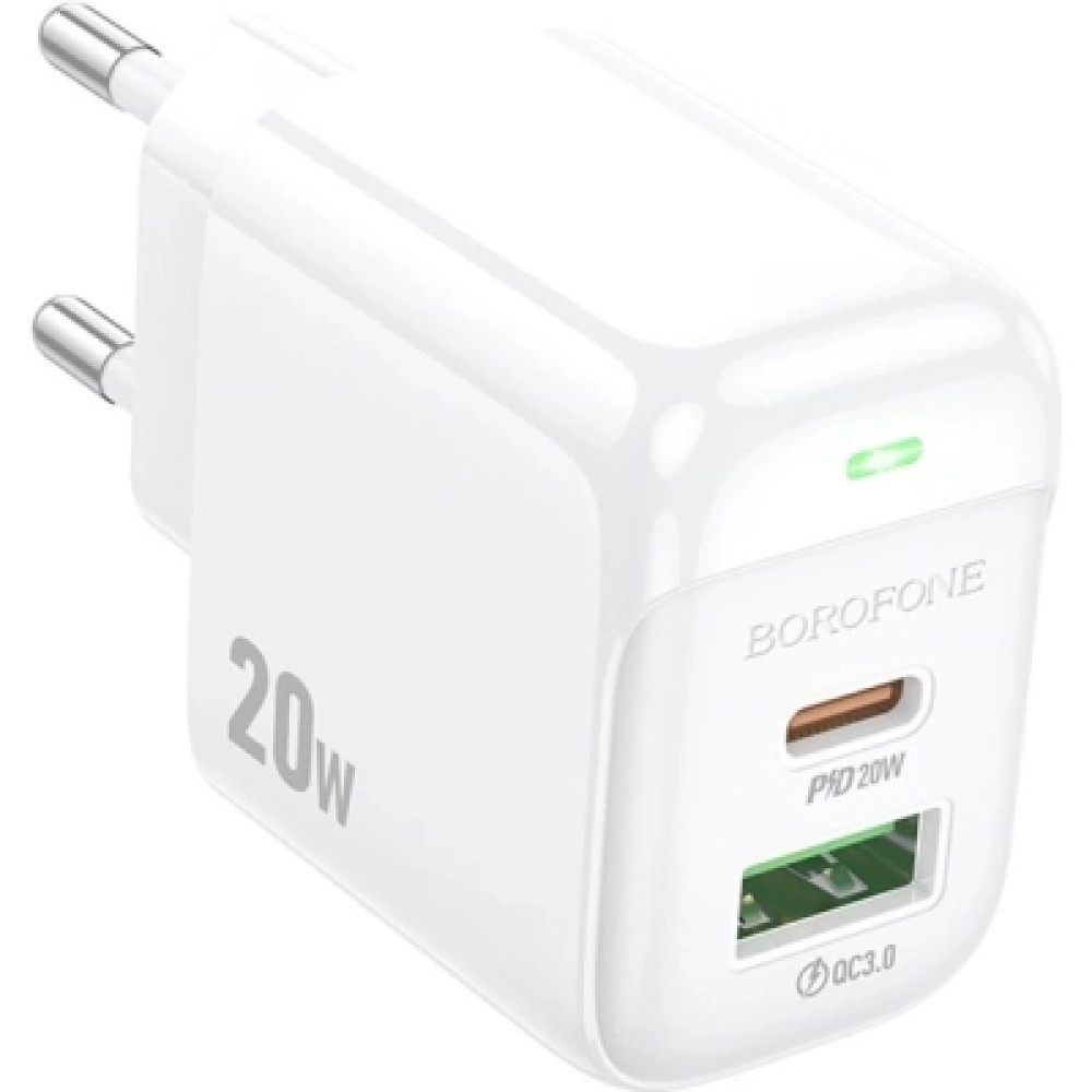 Зарядний пристрій BOROFONE BAS44A 1xUSB-C PD20W + 1xUSB QC3.0 white (6941991113840)