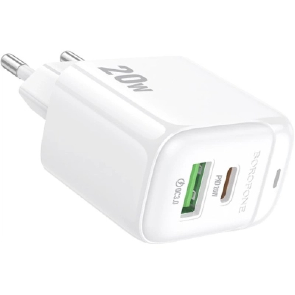 Зарядний пристрій BOROFONE BAS44A 1xUSB-C PD20W + 1xUSB QC3.0 white (6941991113840)